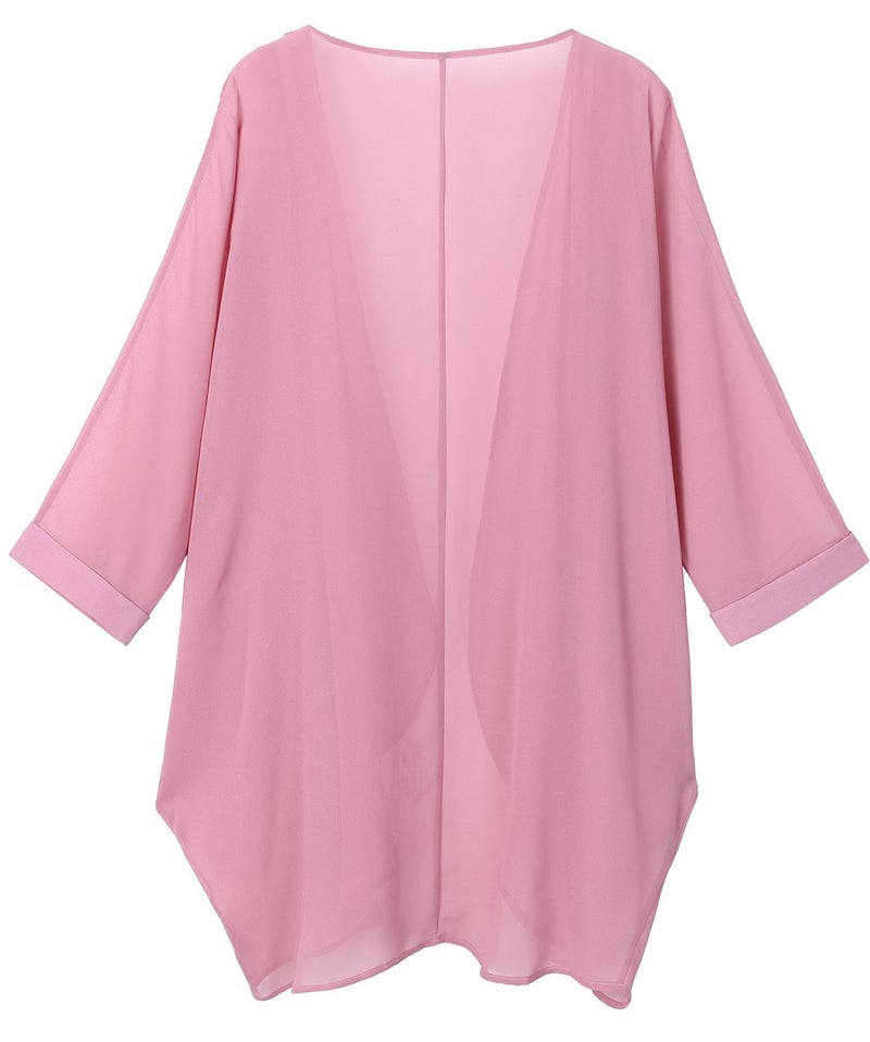 olrain Women's Floral Print Sheer Chiffon 3/4 Bat Sleeve Casual Loose Kimono Cardigan Capes (XX-Large, Pink) - Image 2